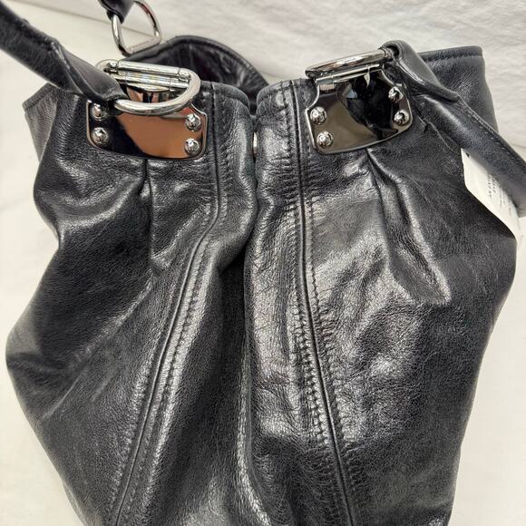Miu Miu Designer Black Glaze Nappa Leather Silver Tone Satin Hobo Shopper Tote - Picture 8 of 13